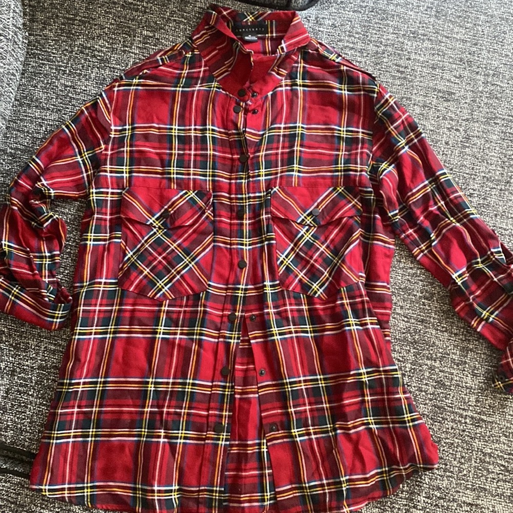 LIKE NEW Sanctuary Snap-Button Down Plaid Holiday/Festive/Seasonal Blouse